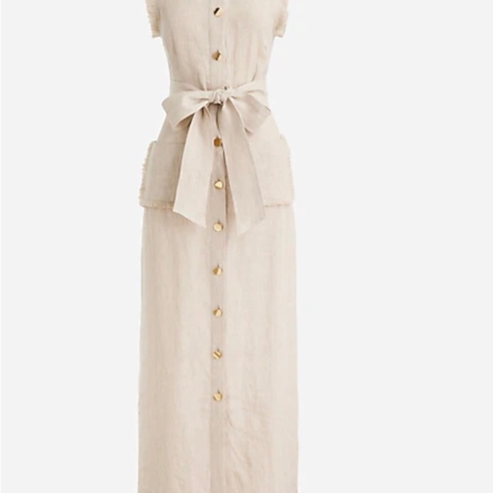 J. Crew Raw Hem Linen Maxi Shirtdress in Flax Size Small